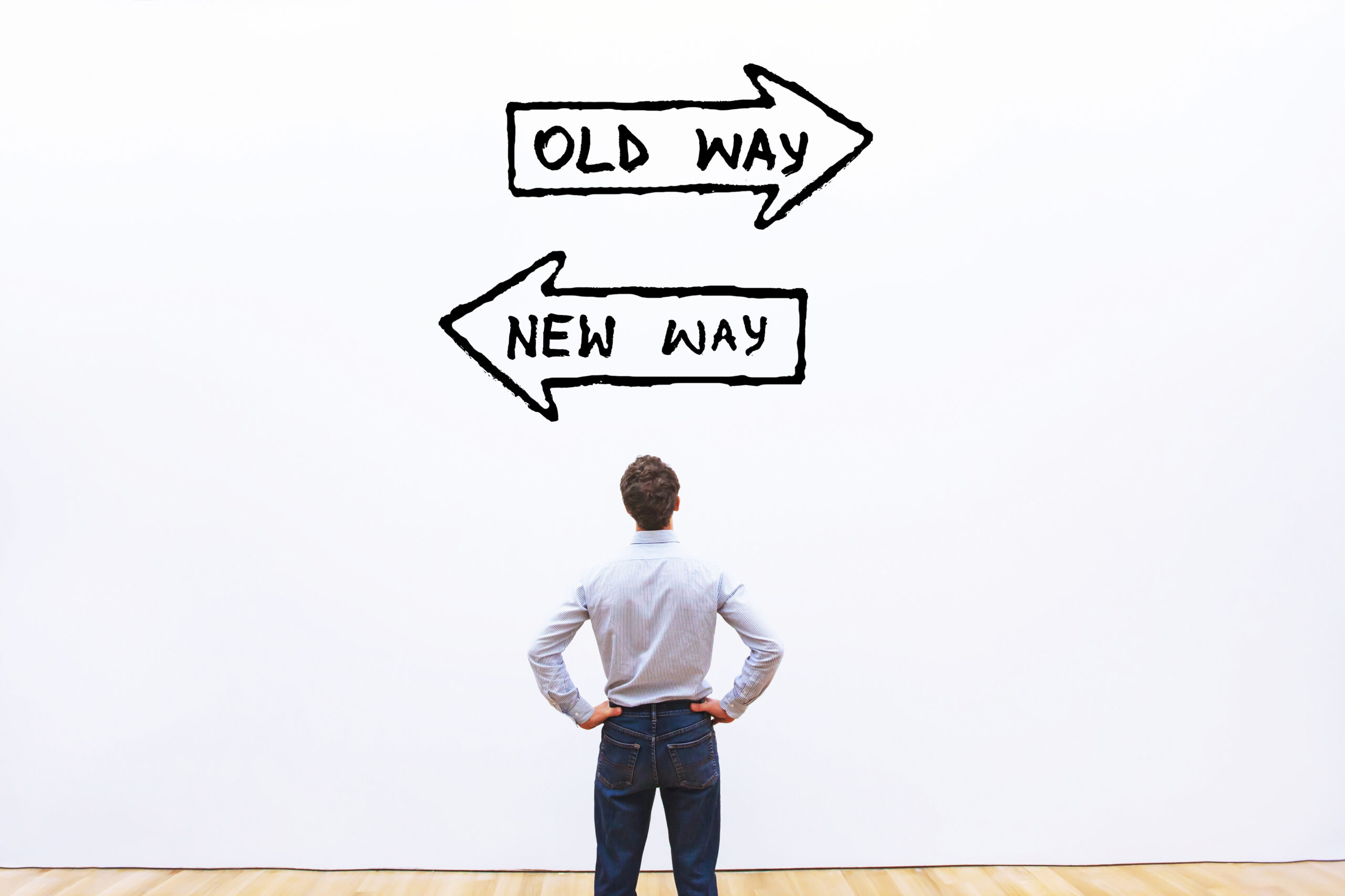 old way vs new way, improvement and change management business concept
