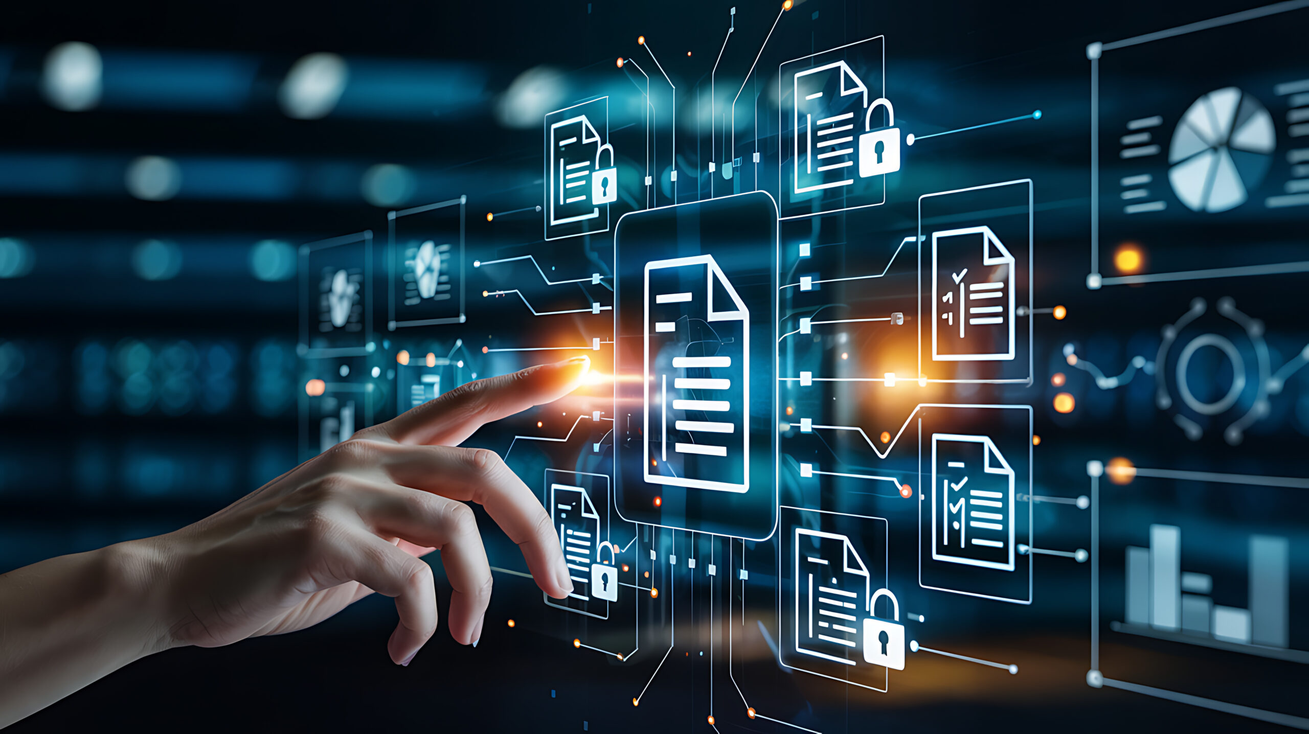 A hand pointing to data.